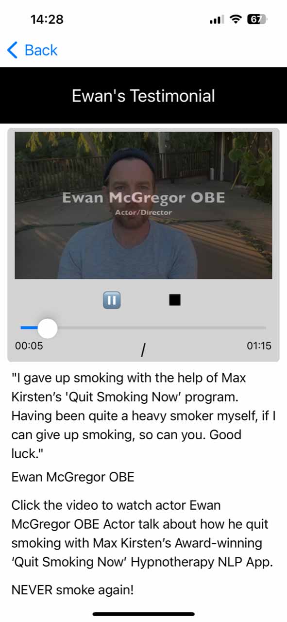 Ewan McGregor's Quit Smoking Testimonial
